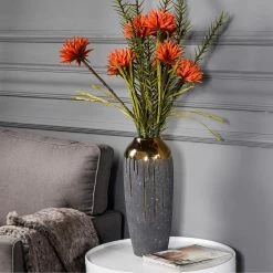 Deals 🎉 StyleCraft Home Collection StyleCraft Marloe Tall Charcoal Ceramic Vase With Reflective Gold Drip 😍