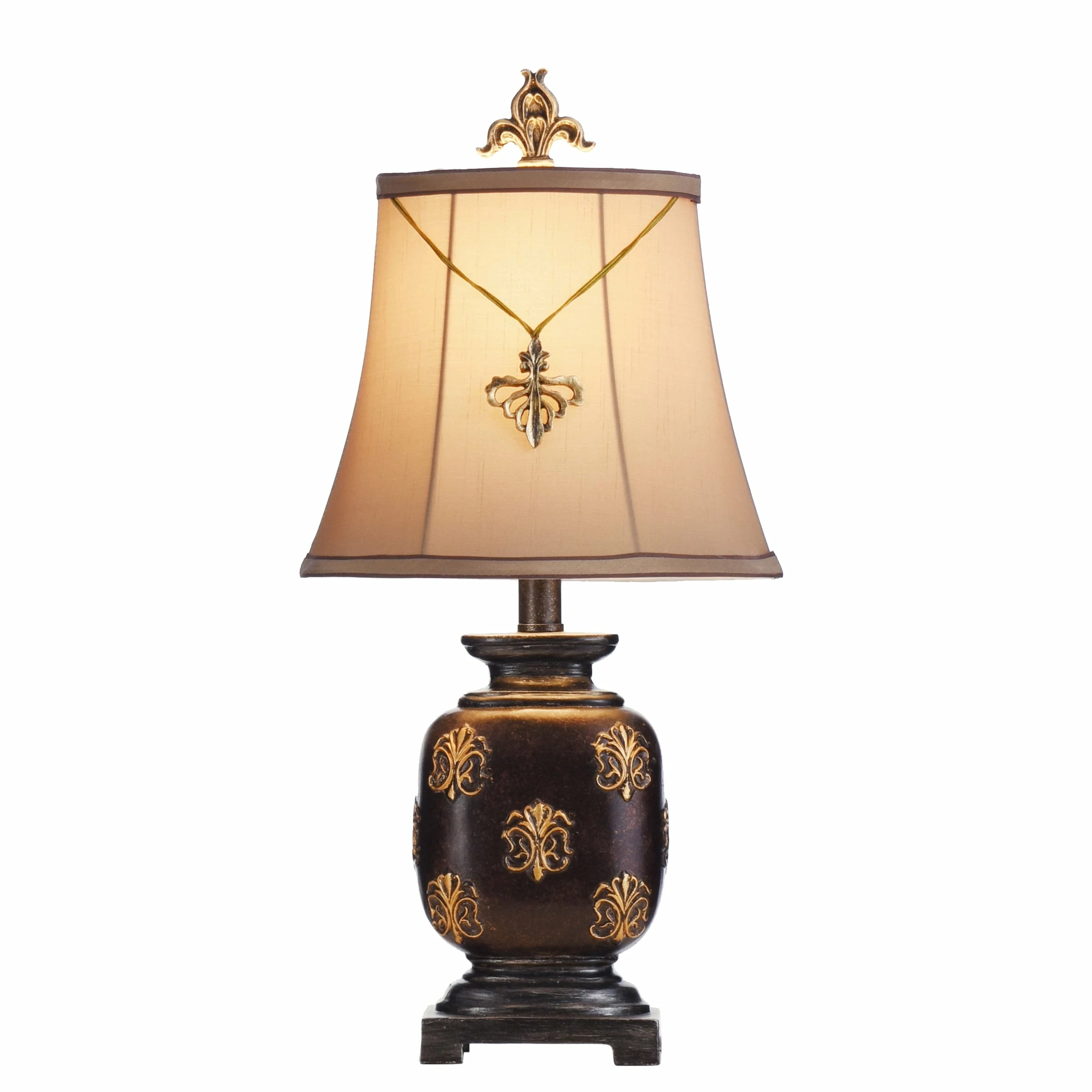 Best deal ๐ StyleCraft Home Collection StyleCraft Maximus Bronze Mini Accent Table Lamp With Fleur De Lis Pendant - Beige Fabric Shade ๐ - Image 2