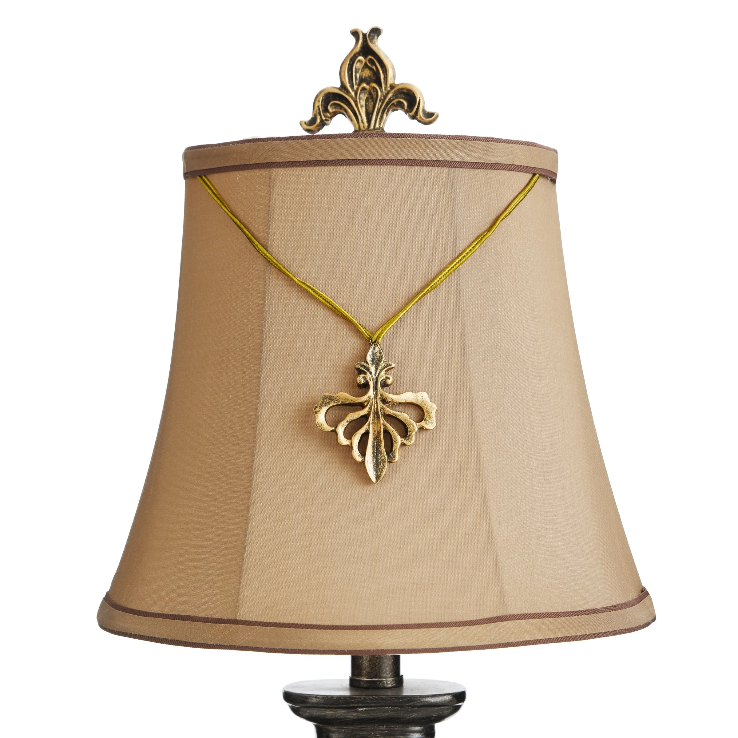 Best deal ๐ StyleCraft Home Collection StyleCraft Maximus Bronze Mini Accent Table Lamp With Fleur De Lis Pendant - Beige Fabric Shade ๐ - Image 4