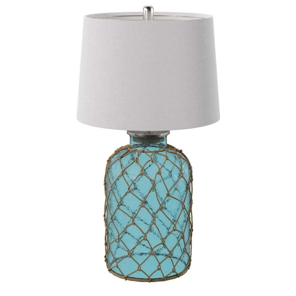Buy 🤩 StyleCraft Home Collection StyleCraft Montego Bay Blue Seeded Glass Table Lamp - Off-white Hardback Fabric Shade 🛒 - Image 2
