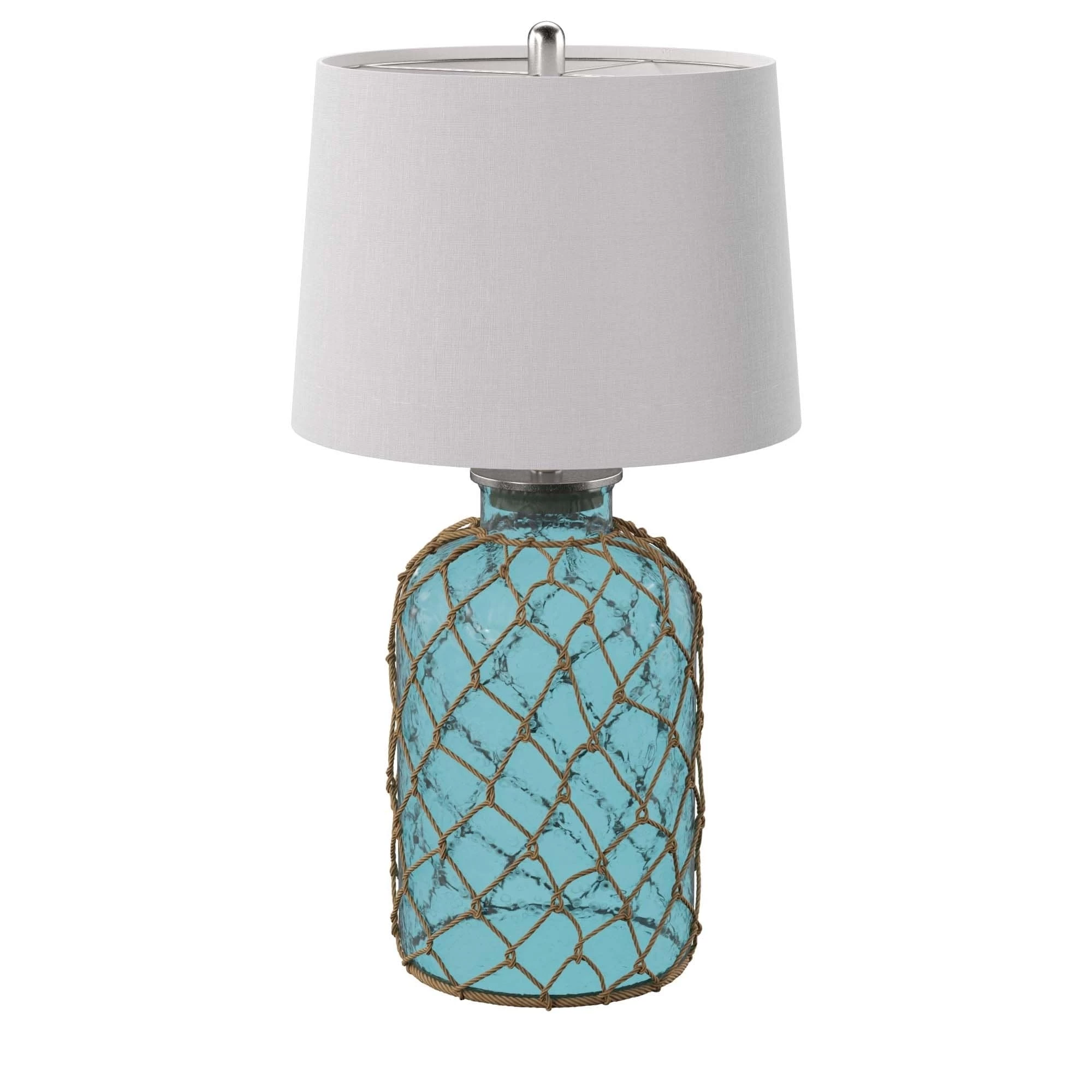 Buy 🤩 StyleCraft Home Collection StyleCraft Montego Bay Blue Seeded Glass Table Lamp - Off-white Hardback Fabric Shade 🛒 - Image 4