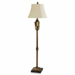 Brand new 🎉 StyleCraft Home Collection StyleCraft Noah Aged Bronze And Cream Patchwork Floor Lamp With Rectangle Cut Corner Bell Softback Shade 🎉