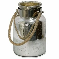 New 🛒 StyleCraft Home Collection StyleCraft Payne Antique Silver Half Etched Glass Lantern Jar 😉