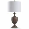 Buy 🔥 StyleCraft Home Collection StyleCraft Roanoke Wood Grain Textured Urn Table Lamp With White Drum Shade 👍
