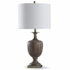 Buy 🔥 StyleCraft Home Collection StyleCraft Roanoke Wood Grain Textured Urn Table Lamp With White Drum Shade 👍