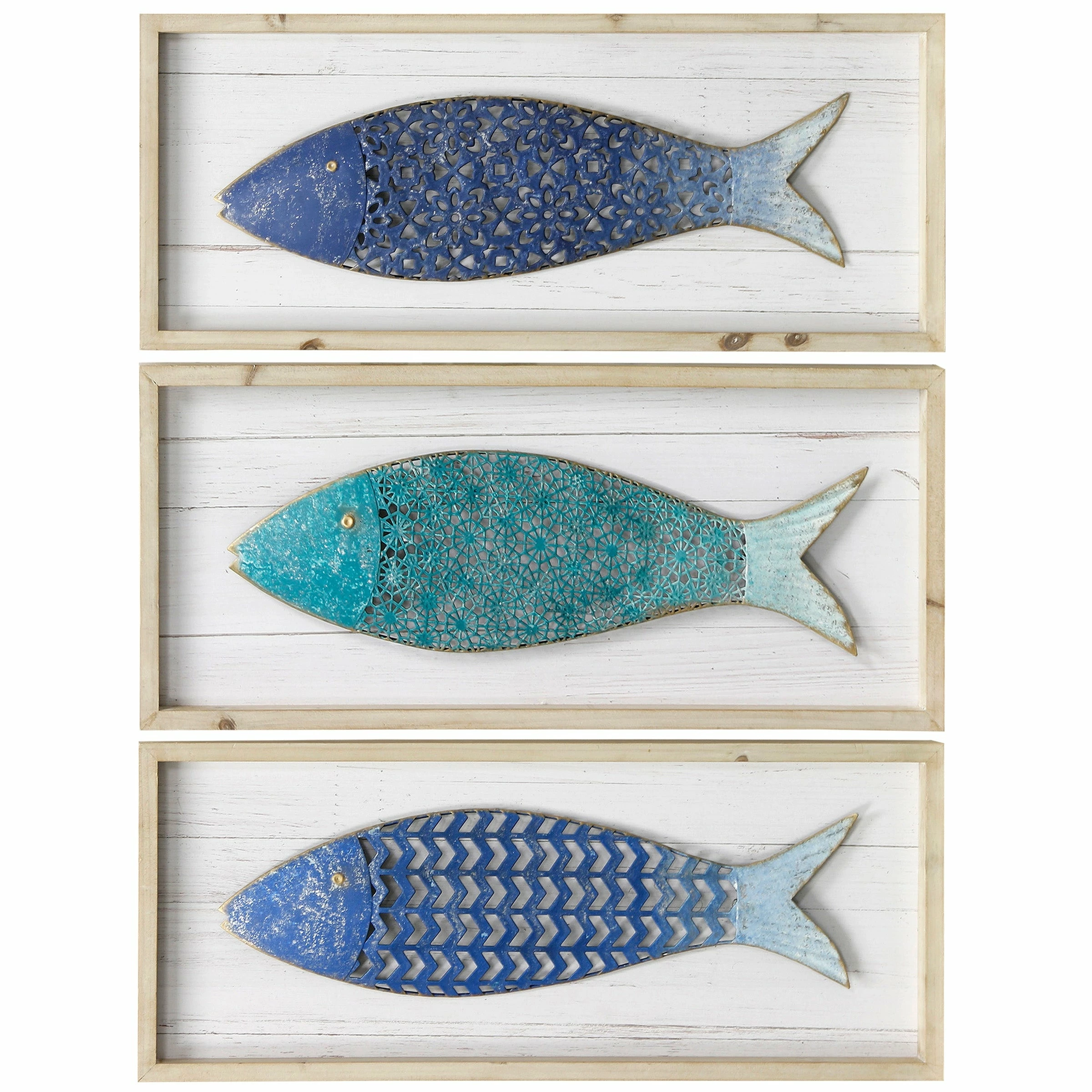 Best Sale 🔔 StyleCraft Home Collection StyleCraft School Of Three Blue Metal Fish Wood Panels (Set Of 3) 😀 - Image 2