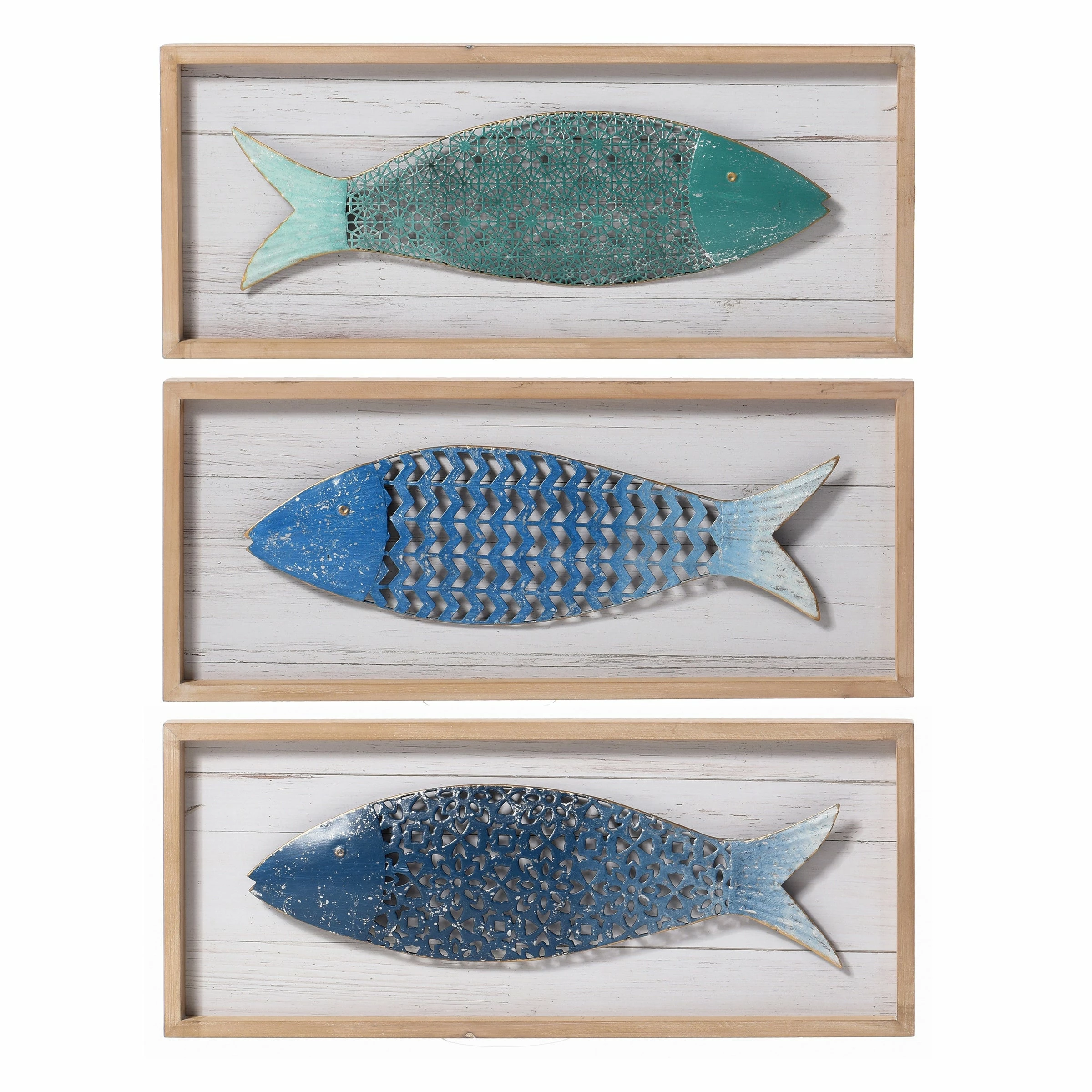 Best Sale 🔔 StyleCraft Home Collection StyleCraft School Of Three Blue Metal Fish Wood Panels (Set Of 3) 😀 - Image 3