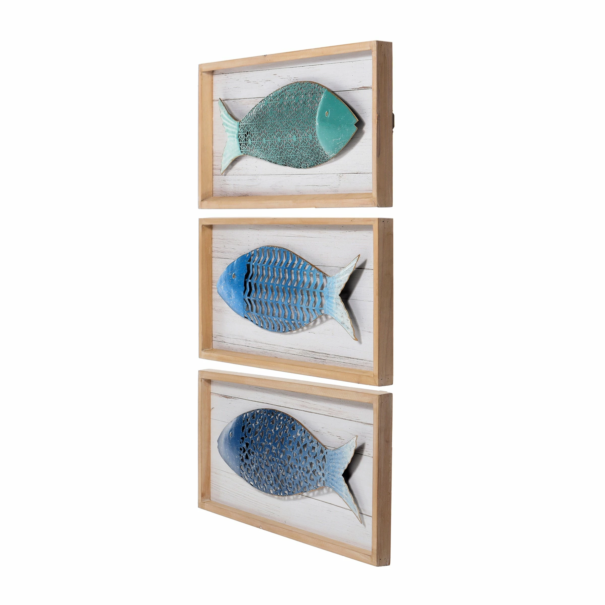 Best Sale 🔔 StyleCraft Home Collection StyleCraft School Of Three Blue Metal Fish Wood Panels (Set Of 3) 😀 - Image 4