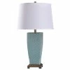 Outlet 👍 StyleCraft Home Collection StyleCraft Sea Brass With Blue Glass Dimpled Glass Table Lamp With White Tapered Drum Shade 🤩