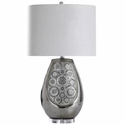 Flash Sale ❤️ StyleCraft Home Collection StyleCraft Selsey Crystal Circular Design Ceramic Table Lamp With Off White Fabric Drum Shade 🌟