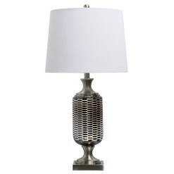 Best Pirce 🥰 StyleCraft Home Collection Silvio Silver With Dark Gray Smoked Etched Glass Table Lamp With Off-White Drum Shade 😉