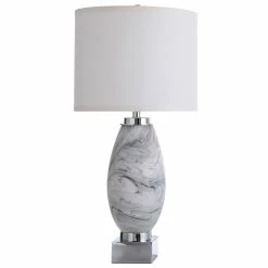 Best Pirce 🤩 StyleCraft Home Collection StyleCraft St. Austell Steel Swirl Glass Table Lamp With Gray And White Drum Shade 🔥