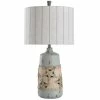 Discount 🌟 StyleCraft Home Collection StyleCraft Staybridge Blue And Cream Rounded Starfish Band With Cutout Details Table Lamp - Vertical Stitched Striped Drum Shade ⭐