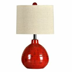 Coupon 🔥 StyleCraft Home Collection StyleCraft Cameron Ceramic Apple Red Table Lamp - White Linen Shade ⭐
