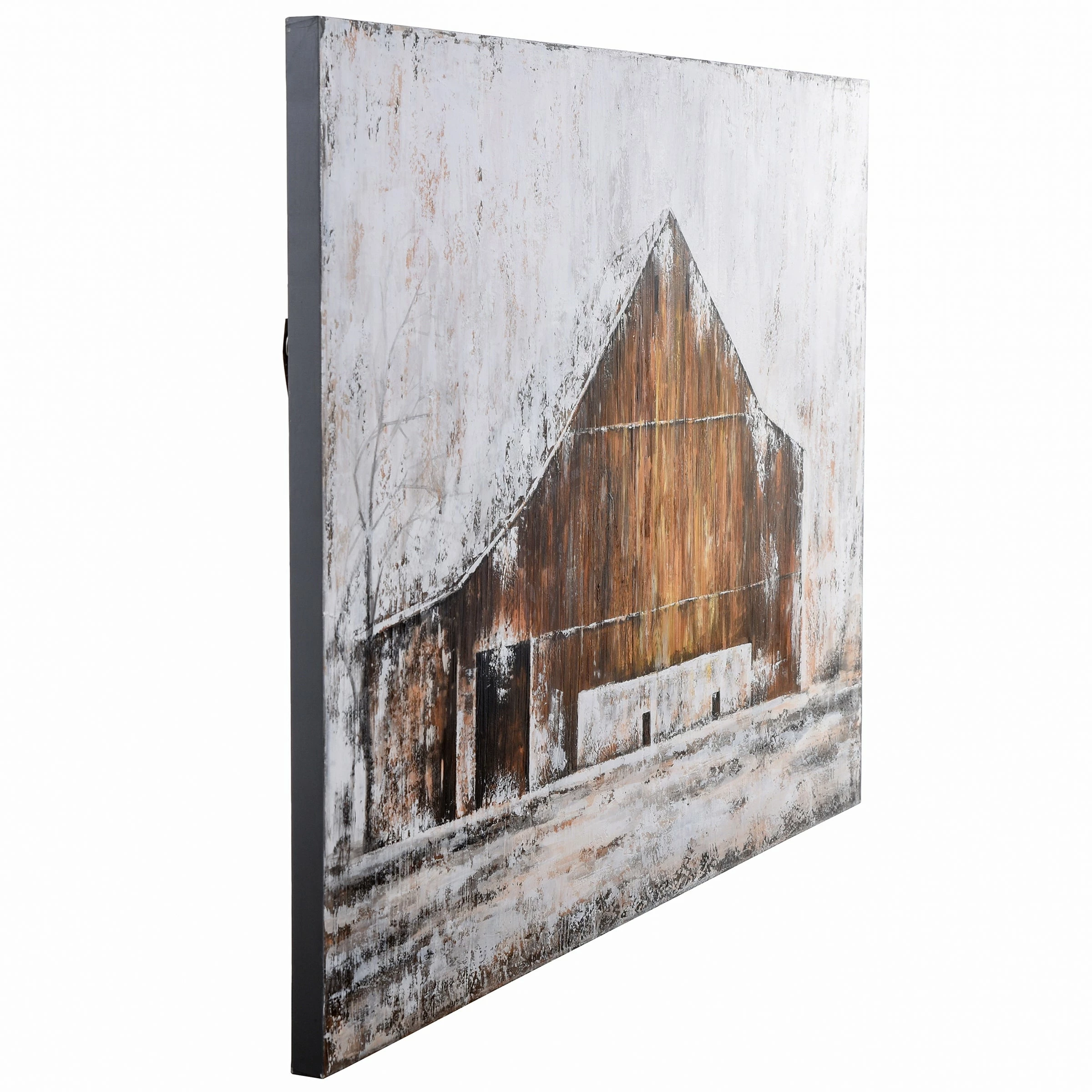 Best Sale 😀 StyleCraft Home Collection StyleCraft Aged Barnhouse Hand Painted Rustic Monochromatic Farmhouse Barn On Large Stretched Canvas 🎉 - Image 2