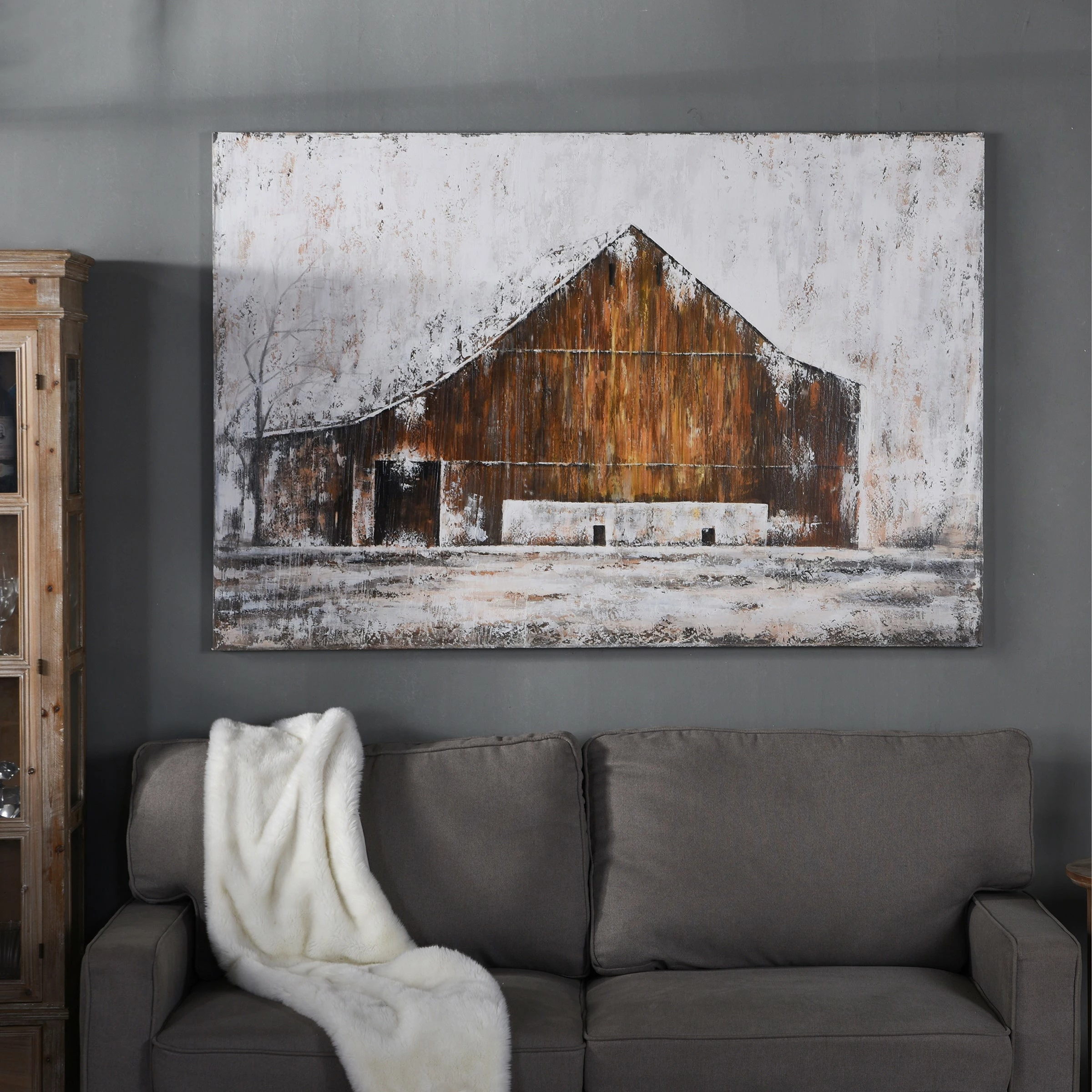 Best Sale 😀 StyleCraft Home Collection StyleCraft Aged Barnhouse Hand Painted Rustic Monochromatic Farmhouse Barn On Large Stretched Canvas 🎉 - Image 7