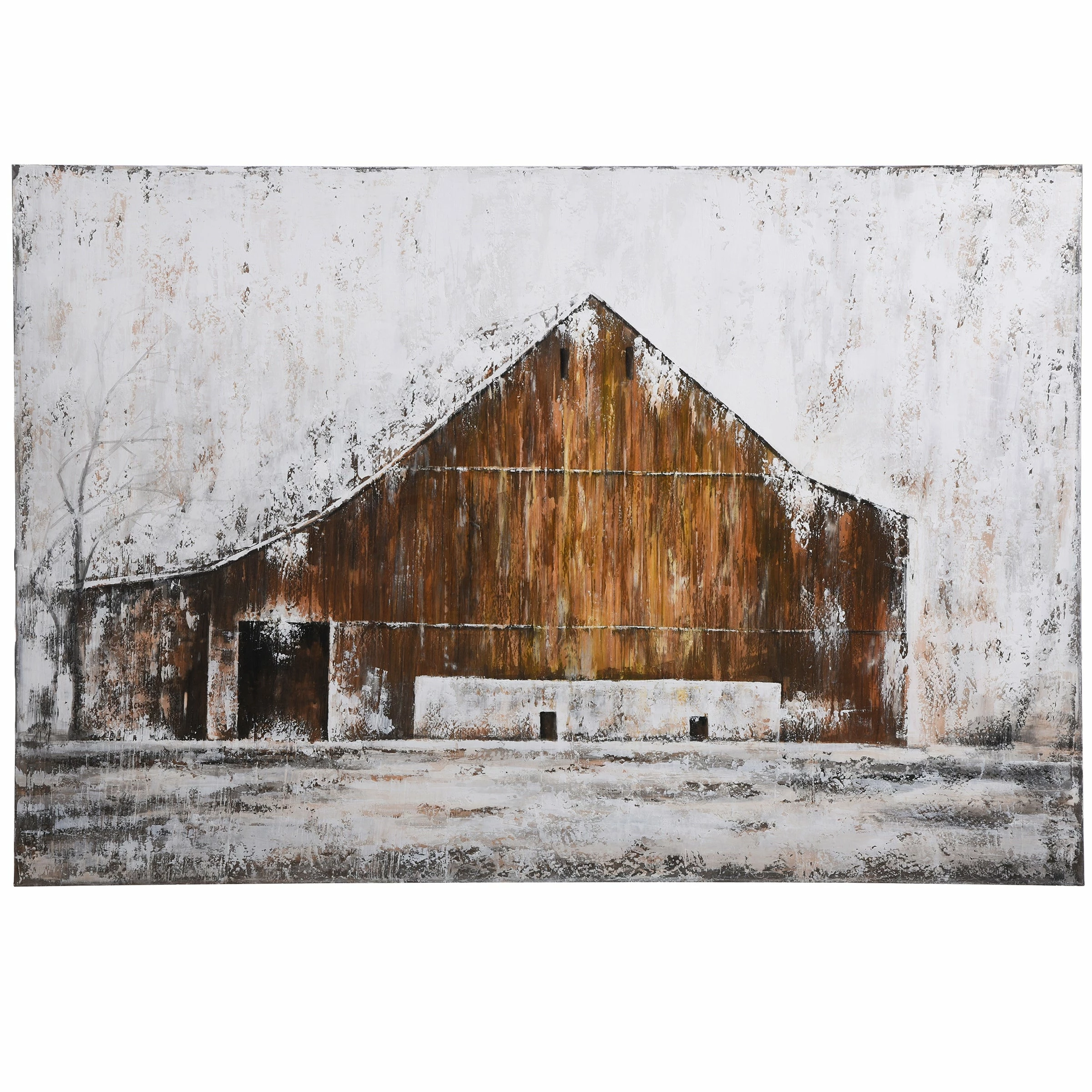 Best Sale 😀 StyleCraft Home Collection StyleCraft Aged Barnhouse Hand Painted Rustic Monochromatic Farmhouse Barn On Large Stretched Canvas 🎉
