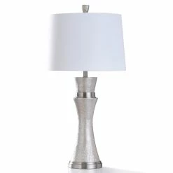 Cheap ✔️ StyleCraft Home Collection StyleCraft Aglona Pearl Painted Resin With Brushed Steel Metal Table Lamp 🔔