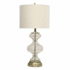 Best deal ✔️ StyleCraft Home Collection StyleCraft Antique Brass With Clear Seeded Glass Table Lamp - White Hardback Fabric Shade 🌟