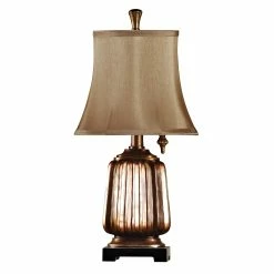 Flash Sale 🛒 StyleCraft Home Collection StyleCraft Antique Copper Mini Accent Table Lamp - Brown Softback Fabric Shade 👏