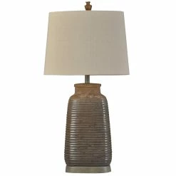 Wholesale ✨ StyleCraft Home Collection StyleCraft Armond Cermaic Table Lamp With Off-White Oval Hardback Shade Dark Brown ⭐