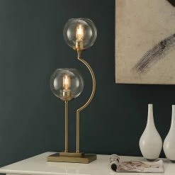 Cheap 🥰 StyleCraft Home Collection StyleCraft Ashington Brass 2 Steel Brass Poles With Clear Glass Globe Up Lights 🌟