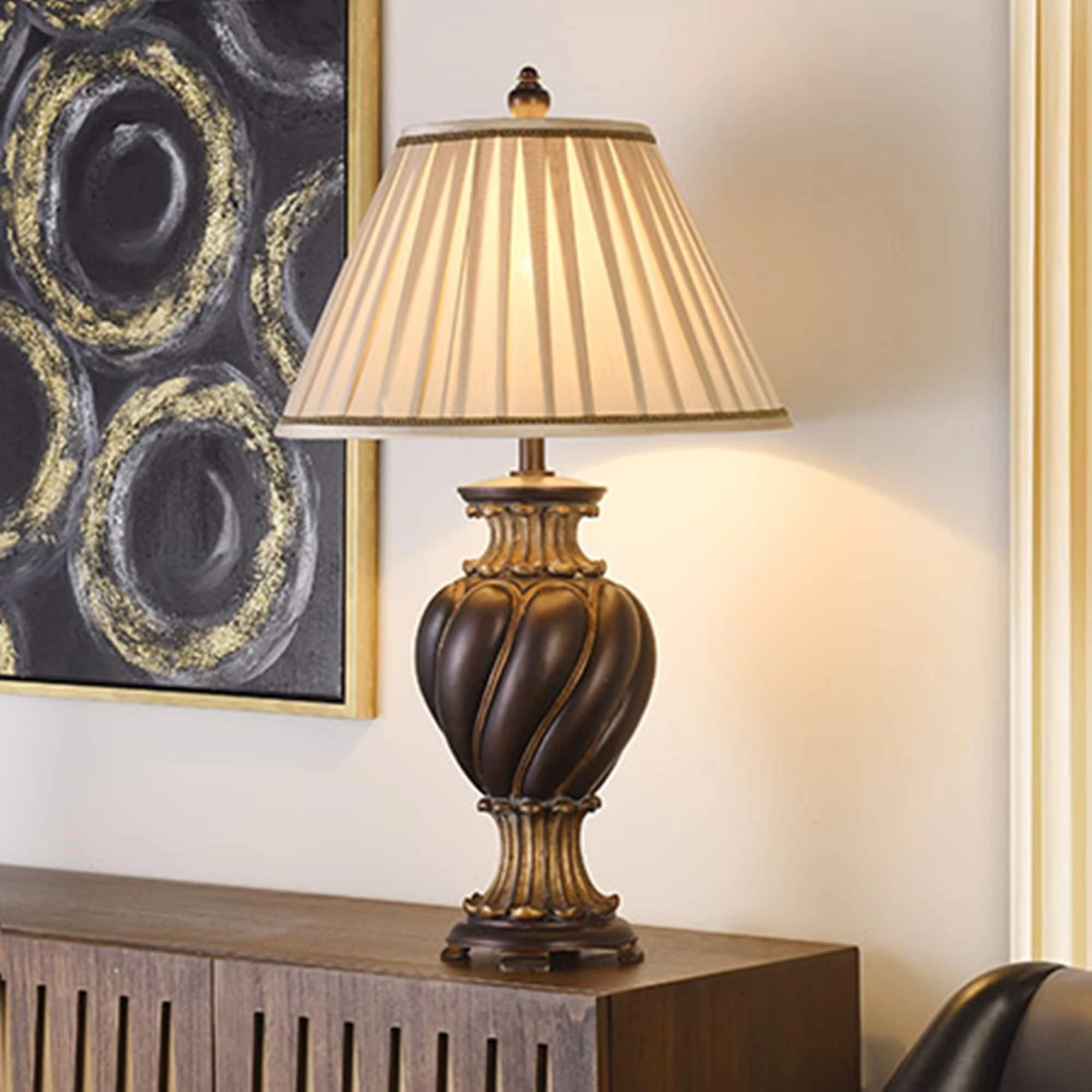 Outlet π₯° StyleCraft Home Collection StyleCraft Barbados Dark Brown With Khasi Silver Table Lamp - Cream Fabric Shade π