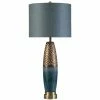 New 🤩 StyleCraft Home Collection StyleCraft Bedford Blue And Copper Table Lamp - Blue Shade 🔥
