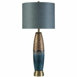 New 🤩 StyleCraft Home Collection StyleCraft Bedford Blue And Copper Table Lamp - Blue Shade 🔥