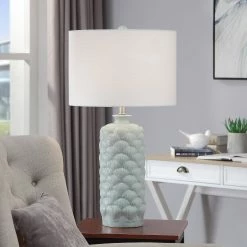 Best Pirce 👏 StyleCraft Home Collection StyleCraft Bedok Light Blue Round Textured Ceramic Table Lamp 🌟