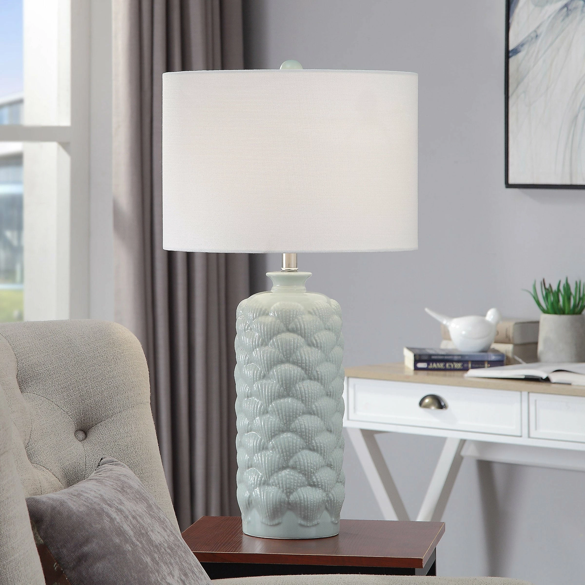 Best Pirce ๐ StyleCraft Home Collection StyleCraft Bedok Light Blue Round Textured Ceramic Table Lamp ๐