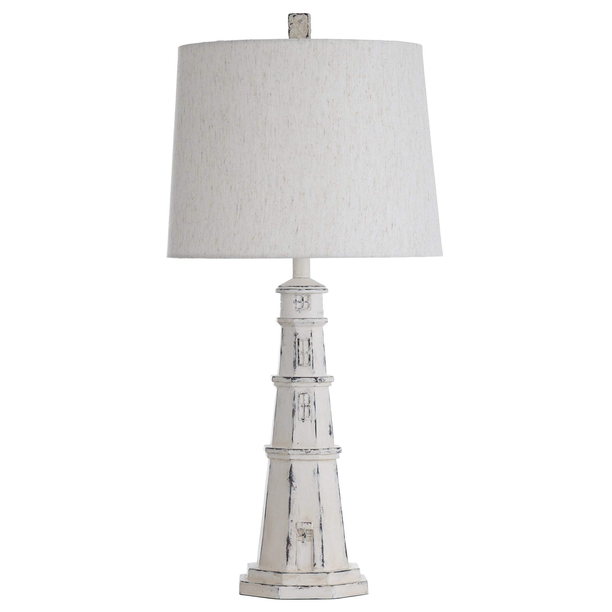Buy ⌛ StyleCraft Home Collection StyleCraft Berwyn Distressed White Light House Table Lamp With Oatmeal Tapered Drum Shade 🤩 - Image 2