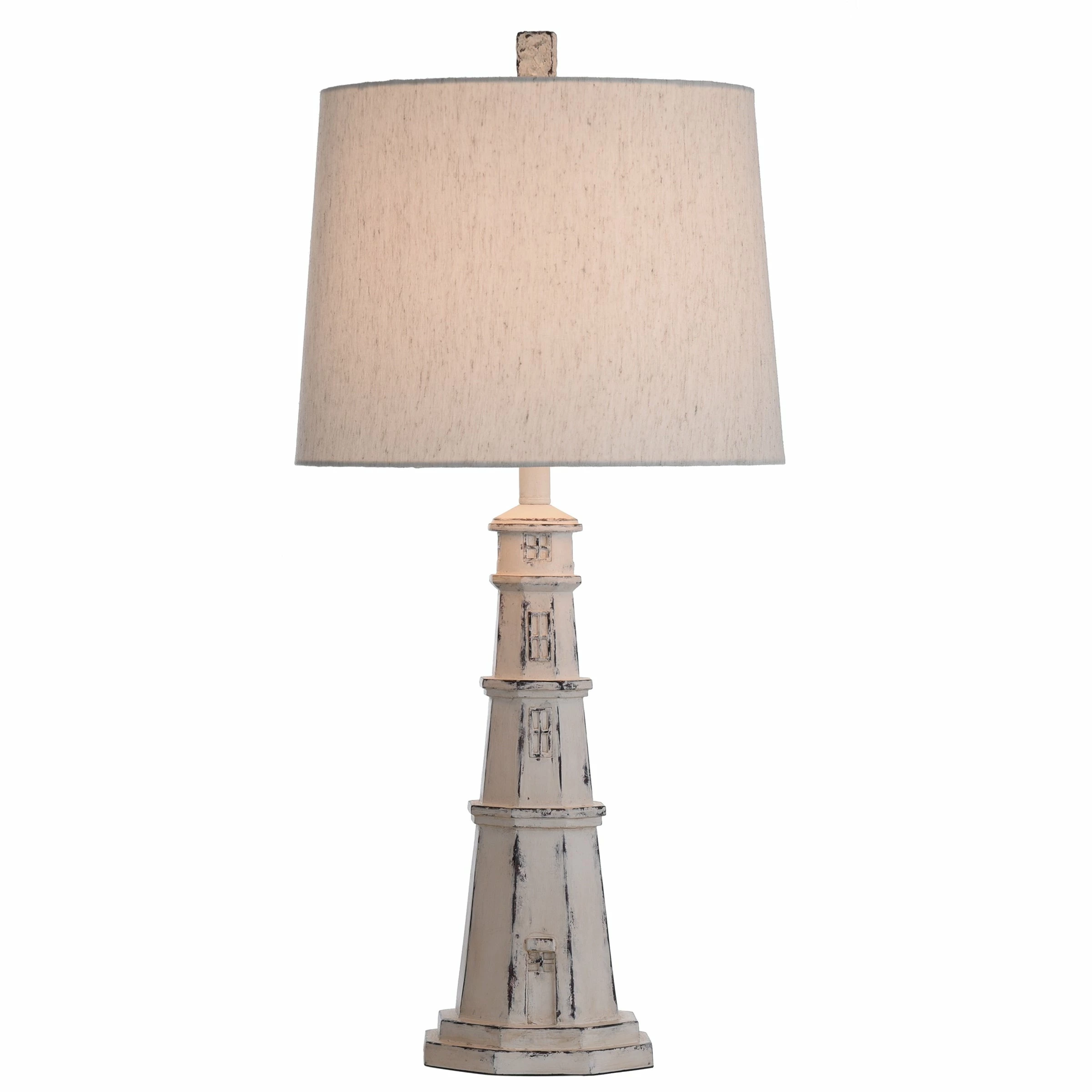 Buy ⌛ StyleCraft Home Collection StyleCraft Berwyn Distressed White Light House Table Lamp With Oatmeal Tapered Drum Shade 🤩 - Image 3