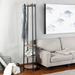 Wholesale 🧨 StyleCraft Home Collection StyleCraft Black And Brown Four Hook 🧥 Coat Rack With Shelves 🌟