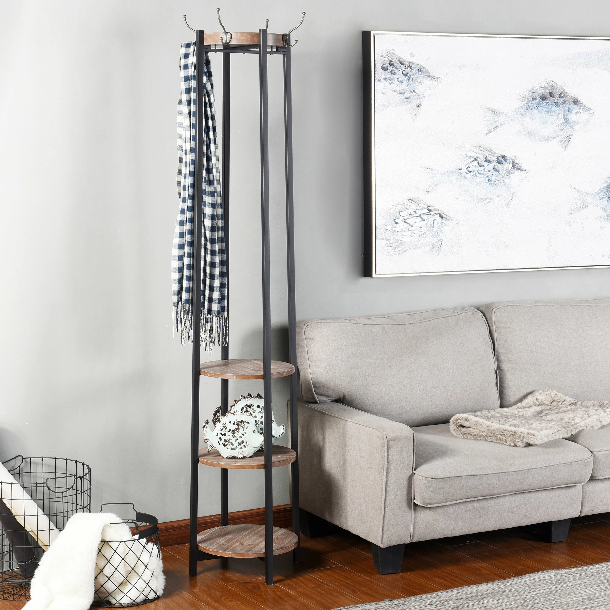 Wholesale ๐งจ StyleCraft Home Collection StyleCraft Black And Brown Four Hook ๐งฅ Coat Rack With Shelves ๐