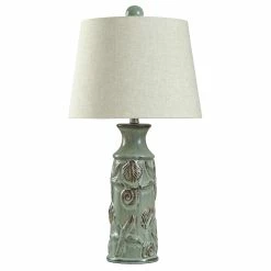 Wholesale 🎁 StyleCraft Home Collection StyleCraft Blue Bay Ceramic Table Lamp - Beige Hardback Fabric Shade 🎉