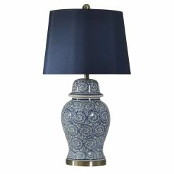 Budget 😍 StyleCraft Home Collection StyleCraft Blue Ivy Table Lamp - Blue Hardback Fabric Shade ❤️