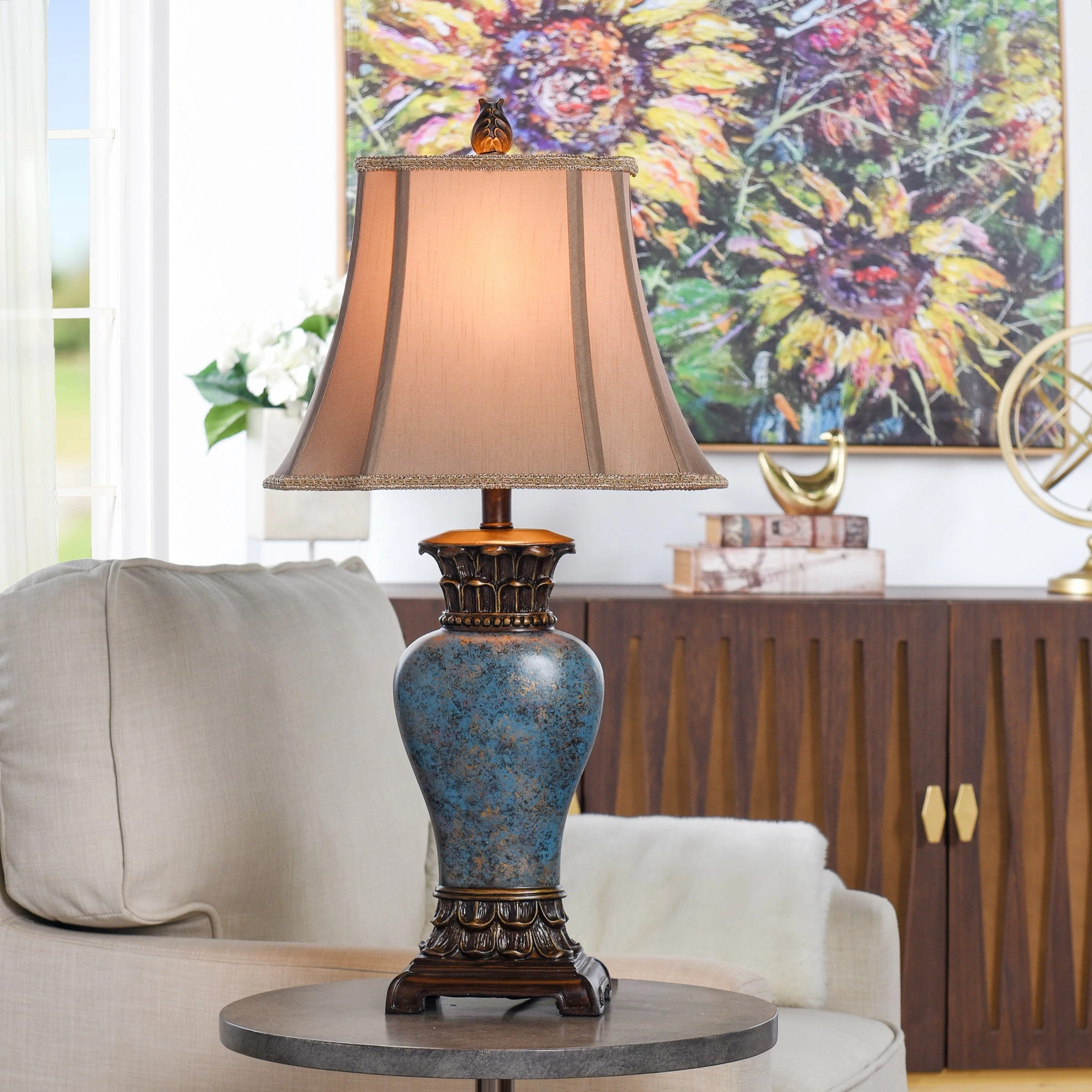 Brand new 🧨 StyleCraft Home Collection StyleCraft Blue And Gold Table Lamp - Taupe Fabric Shade ⭐ - Image 6