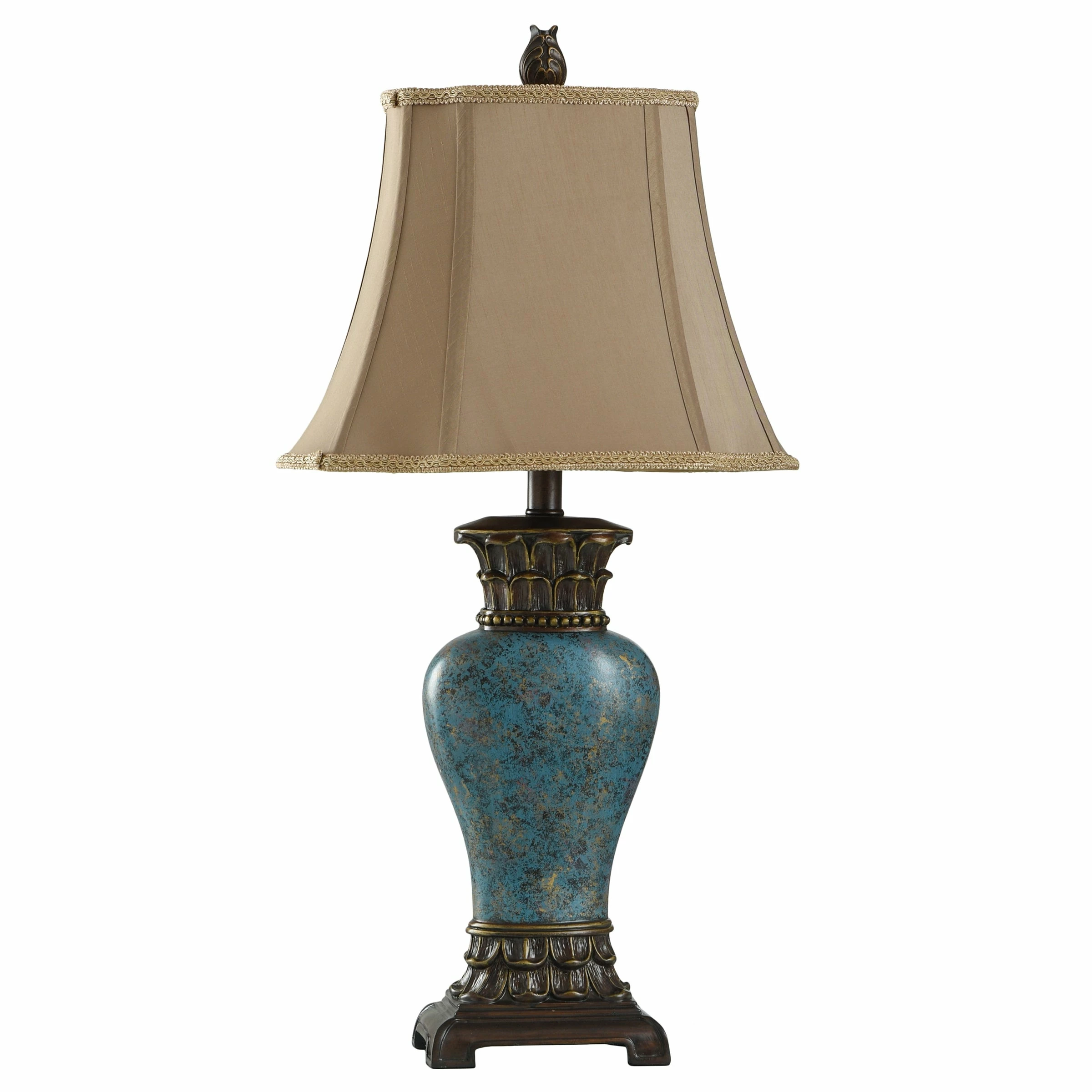 Brand new 🧨 StyleCraft Home Collection StyleCraft Blue And Gold Table Lamp - Taupe Fabric Shade ⭐