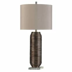 Promo 👍 StyleCraft Home Collection StyleCraft Bretta Hand Spun Bronze Metal And Clear Acrylic Table Lamp With Beige And Light Tan Shade 🤩
