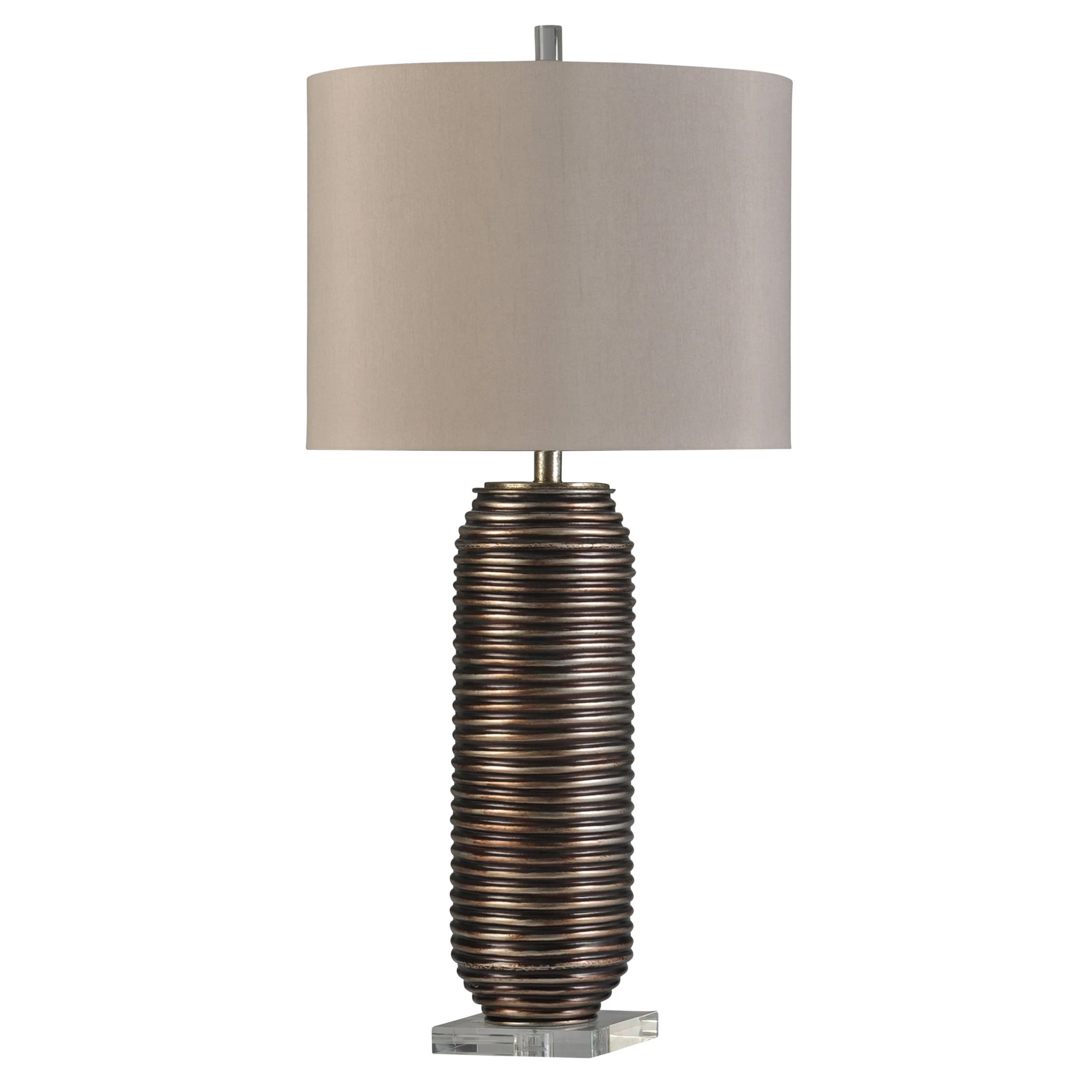 Promo ๐ StyleCraft Home Collection StyleCraft Bretta Hand Spun Bronze Metal And Clear Acrylic Table Lamp With Beige And Light Tan Shade ๐คฉ