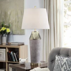 Budget 🤩 StyleCraft Home Collection StyleCraft Bromyard Gray Ceramic Column With Slotted Brass Top Table Lamp 😉
