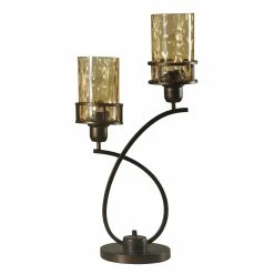 Coupon 😉 StyleCraft Home Collection StyleCraft Bronze Table Lamp - Amber Glass Shade 🌟