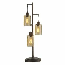 Buy 🎉 StyleCraft Home Collection StyleCraft Bronze Table Lamp - Clear Dimpled Glass Shade ✔️