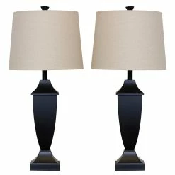 Flash Sale 👏 StyleCraft Home Collection StyleCraft Bronze Wood Table Lamp - Cream Hardback Fabric Shade (Set Of 2) 🤩