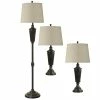 Buy ⌛ StyleCraft Home Collection StyleCraft Bronze Wood Table And Floor Lamp - White Hardback Fabric Shade (Set Of 3) 😍