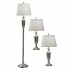 Buy 😍 StyleCraft Home Collection StyleCraft Brushed Steel Table And Floor Lamp - Geneva Off-White Hardback Fabric Shade (Set Of 3) 🌟