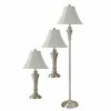 Cheapest 👍 StyleCraft Home Collection StyleCraft Brushed Steel Table And Floor Lamp Set - Geneva White Softback Fabric Shade (Set Of 3) 🌟