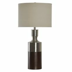 Best Pirce 🎁 StyleCraft Home Collection StyleCraft Brushed Steel With Bronze Table Lamp - Beige Hardback Fabric Shade 🎁