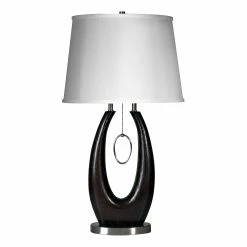 Outlet 😀 StyleCraft Home Collection StyleCraft Brushed Steel And Walnut Table Lamp - White Hardback Fabric Shade 🎉